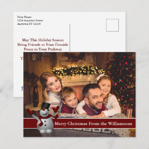 Full Postcard Photo Snowman With Red Text Band