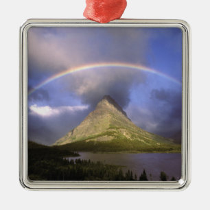 Full rainbow and stormy sky over Grinnell Metal Ornament