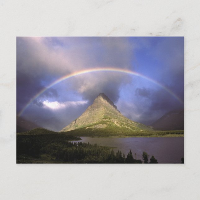 Full rainbow and stormy sky over Grinnell Postcard (Front)