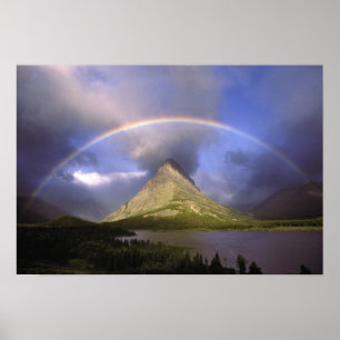 Full rainbow and stormy sky over Grinnell Poster