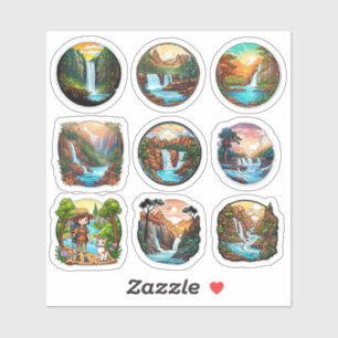 Full Set of 9 Beautiful Nature in Round Stickers