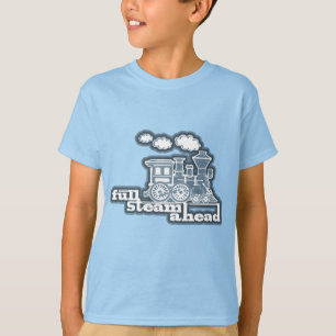 "full steam ahead" loco train blue kids t-shirt