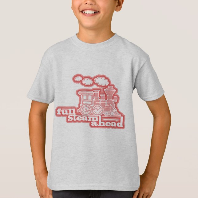 "full steam ahead" loco train cream red kids tee (Front)
