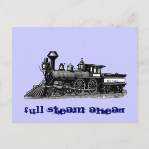 Full steam ahead vintage railway engine postcard