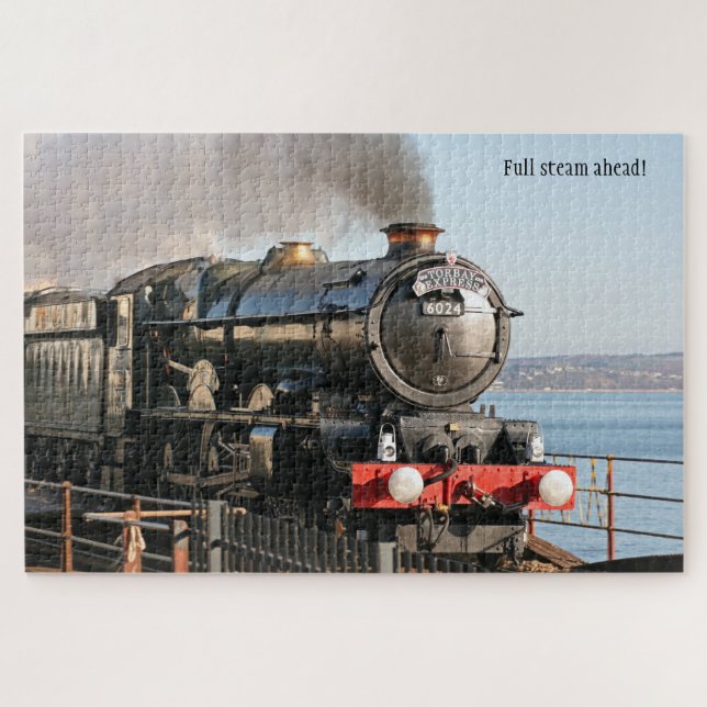 Full steam ahead, vintage train, personalised jigsaw puzzle (Horizontal)