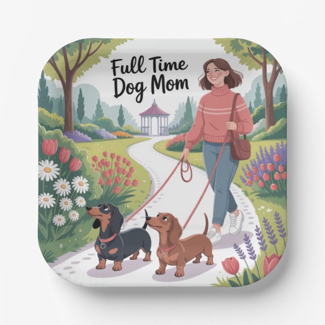 Full Time Dachshund Dog Mom Paper Plate (Front)