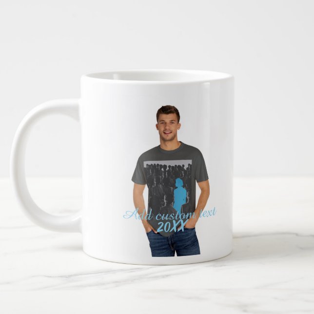 Full Vertical Photo - Script Custom Text  Large Coffee Mug (Left)