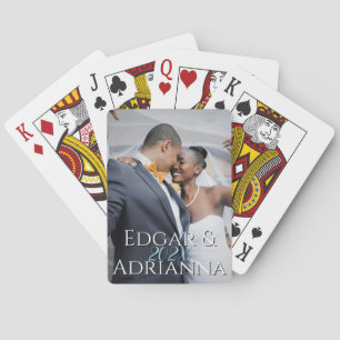 Full Vertical Photo - Script Custom Text Wedding  Playing Cards