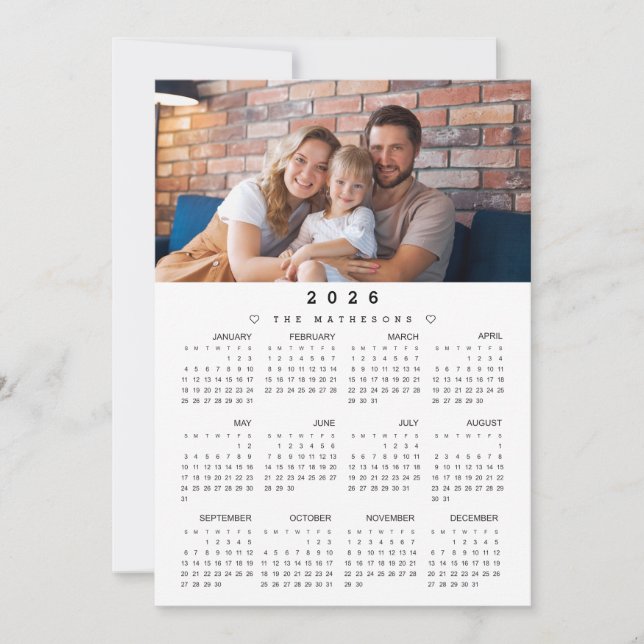 Full Year 2026 Calendar with Photo  Holiday Card (Front)