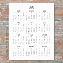 Full Year 2027 Calendar Script Black and White