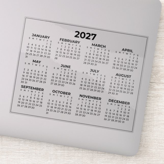 Full Year 2027 Horizontal Calendar Black And White (Detail)