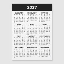 Full Year View 2027 Black White Magnetic Calendar