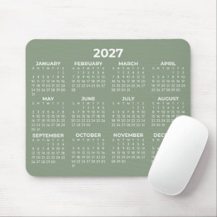 Full Year View 2027 Calendar Elegant Sage Green Mouse Pad