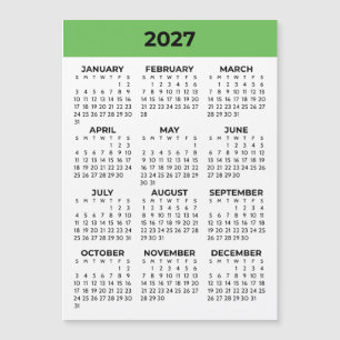 Full Year View 2027 Fresh Green Magnetic Calendar