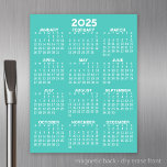 Full Year View Calendar - Basic Aqua Minimal Magnetic Dry Erase Sheet<br><div class="desc">2025 calendar - perfect to use in your kitchen or home office. A minimal,  basic 12 month calendar with a solid colour background.</div>