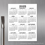 Full Year View Calendar Basic Minimal Black White Magnetic Dry Erase Sheet<br><div class="desc">2025 calendar - perfect to use in your kitchen or home office. A minimal,  basic 12 month calendar with a solid colour background.</div>