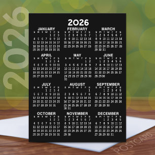 Full Year View Calendar - Basic Minimal Postc Postcard
