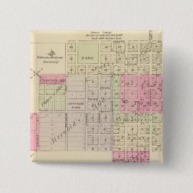 Fullerton and Genoa, Nebraska 2 Inch Square Button (Front)