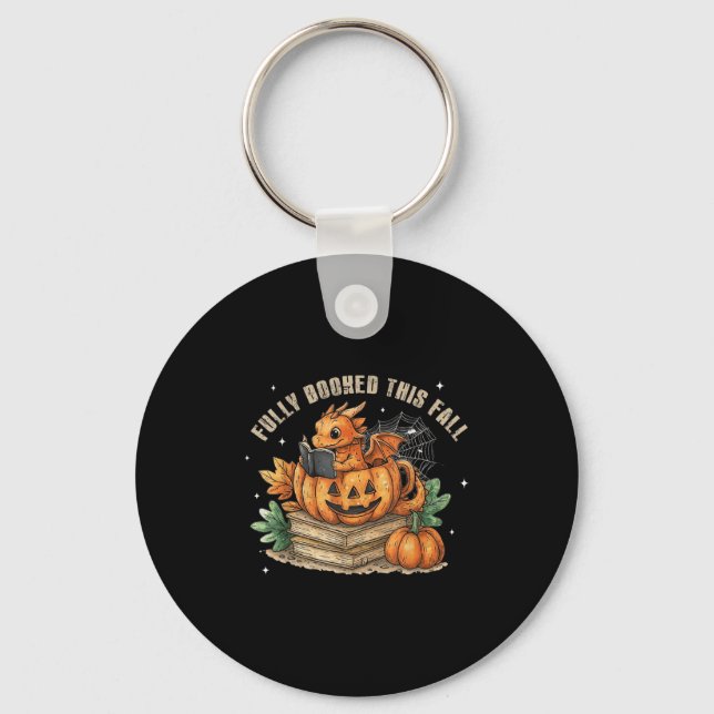 Fully Booked This Fall Bookworm Dragon Autumn Read Keychain (Front)