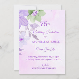 Fully Custom 75th Birthday Lavender Floral Invitation