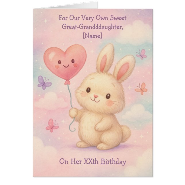 Fully Custom Great-Granddaughter Birthday Card (Front)