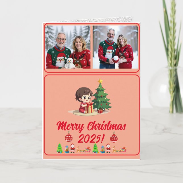 Fully Customisable 2 Photo Traditional Folded Holiday Card (Front)