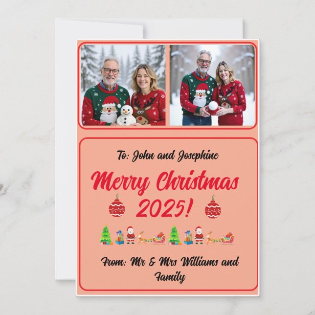 Fully Customisable 2 Photo Traditional Xmas Card (Front)