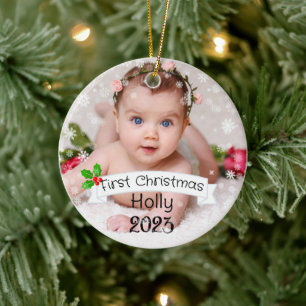 Fully Customised Baby's first Christmas Ceramic Ornament
