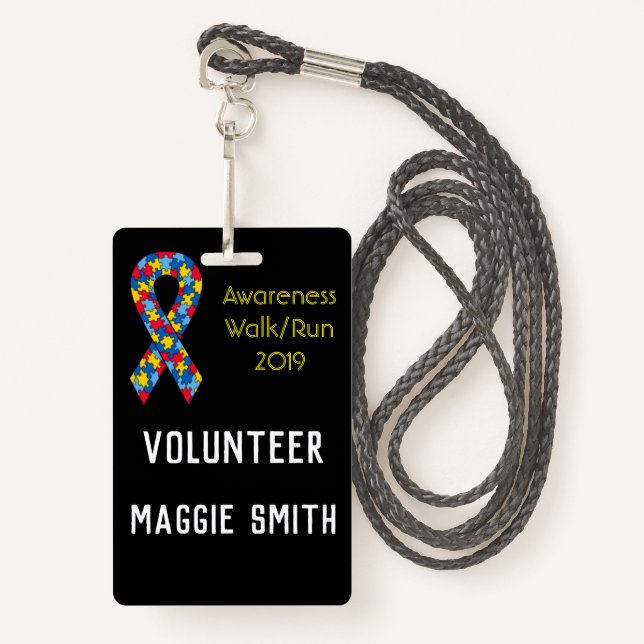 Fully Customizable Autism badge (Front with Lanyard)