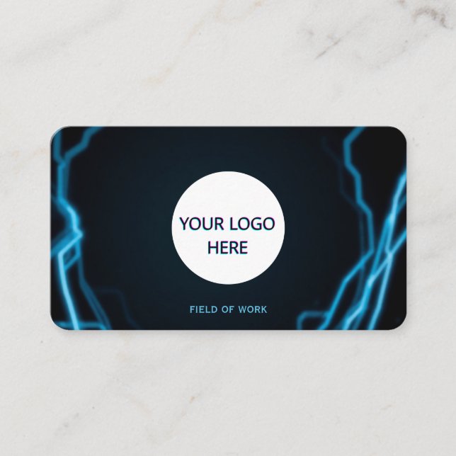 Fully Customizable Black & Blue Lightning  Business Card (Front)