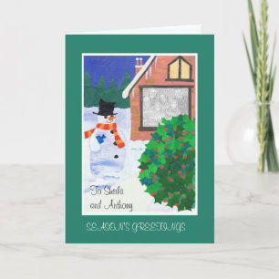 Fully Customizable Christmas Photo Card, Snowman Holiday Card