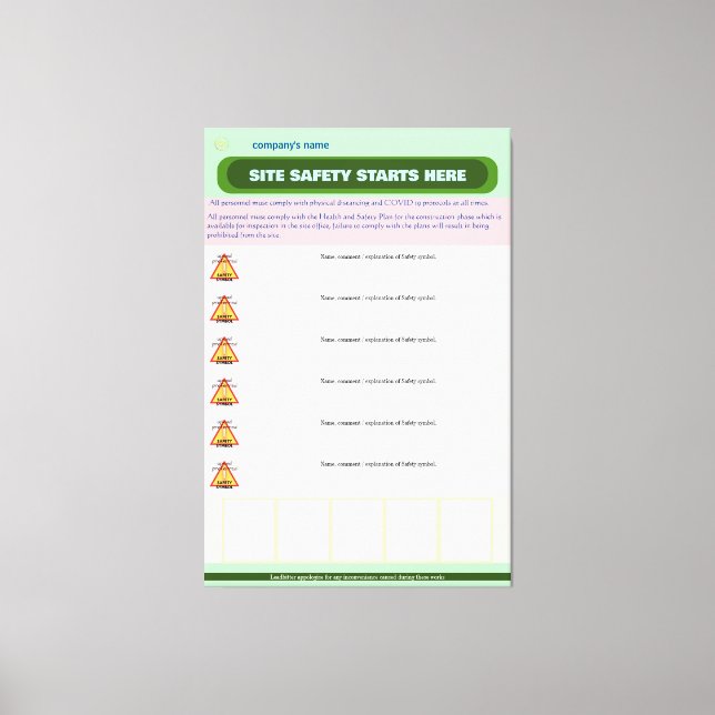 Fully Customizable Construction Site Safety Board Canvas Print (Front)