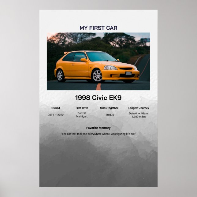 Fully Customizable First Car memory Poster (Front)