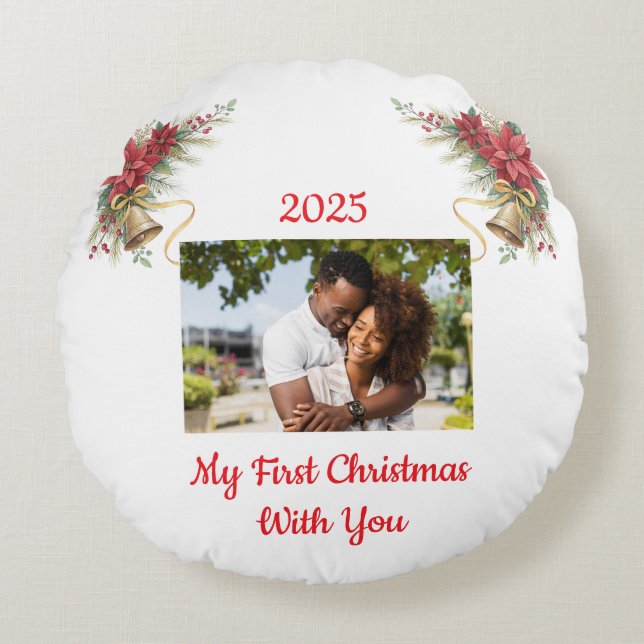 Fully customizable first Christmas ornament Round Pillow (Front)