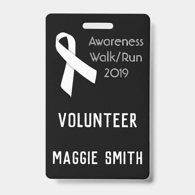 Fully Customizable White Ribbon badge (Front)