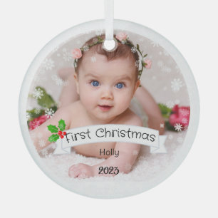 Fully Customized Baby's first Christmas Glass Ornament