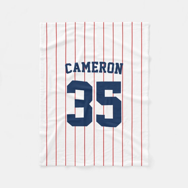 Fully Editable Colors Baseball Jersey Stripes Name Fleece Blanket (Front)
