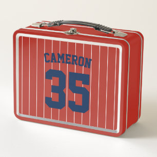 Fully Editable Colors Baseball Jersey Stripes Name Metal Lunch Box