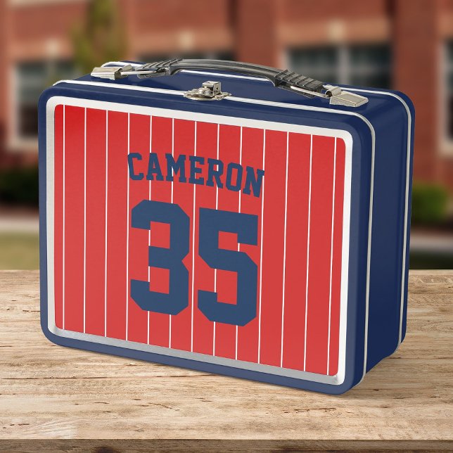 Fully Editable Colours Baseball Jersey Stripes Nam Metal Lunch Box (Creator Uploaded)