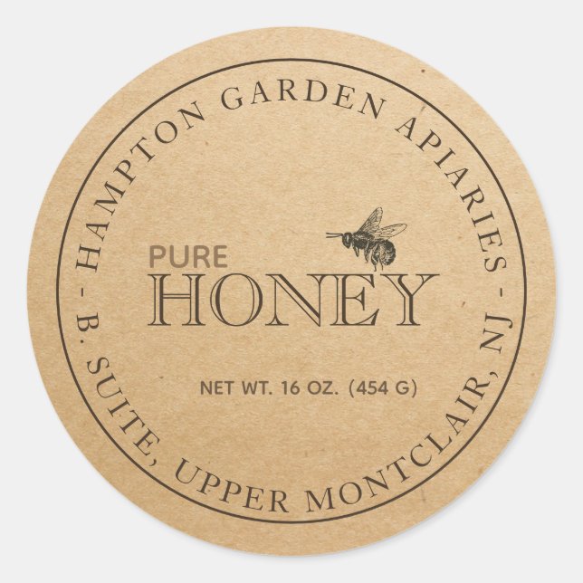 Fully Editable Kraft Beekeeper Honey Bee Label (Front)