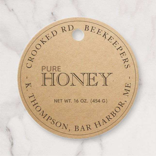 Fully Editable Kraft Beekeeper Honey Jar Label Tag (Front)