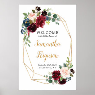 Fully editable lush burgundy bridal shower welcome poster