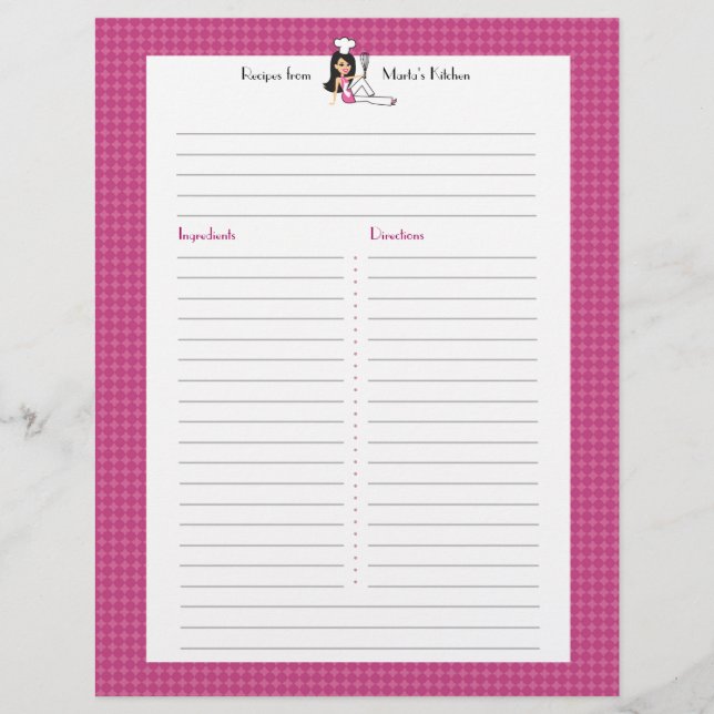 Fully Illustrated Recipe Page Custom Letterhead (Front)