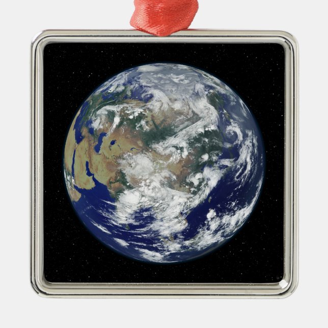 Fully lit Earth centred on Asia Metal Ornament (Front)