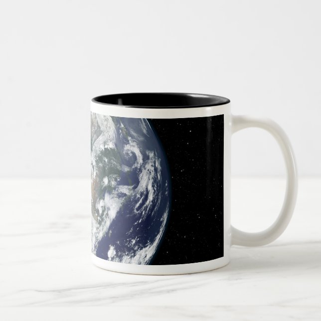 Fully lit Earth centred on Asia Two-Tone Coffee Mug (Right)