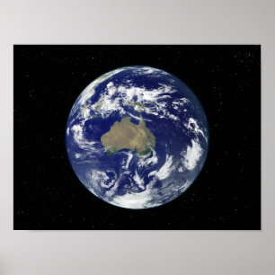 Fully lit Earth centred on Australia and Ocean Poster