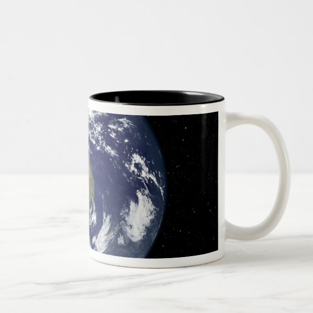 Fully lit Earth centred on Australia and Ocean Two-Tone Coffee Mug (Right)