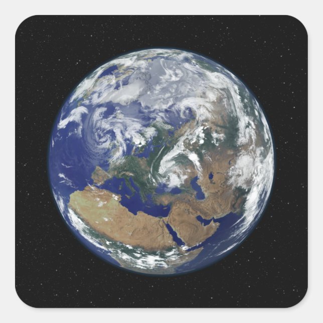 Fully lit Earth centred on Europe Square Sticker (Front)