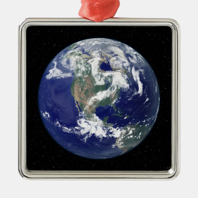 Fully lit Earth centred on North America Metal Ornament (Front)