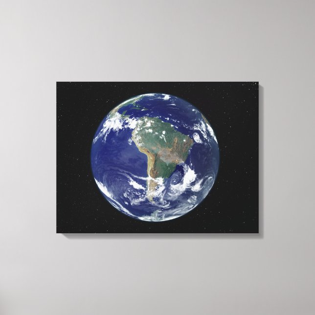 Fully lit Earth centred on South America Canvas Print (Front)